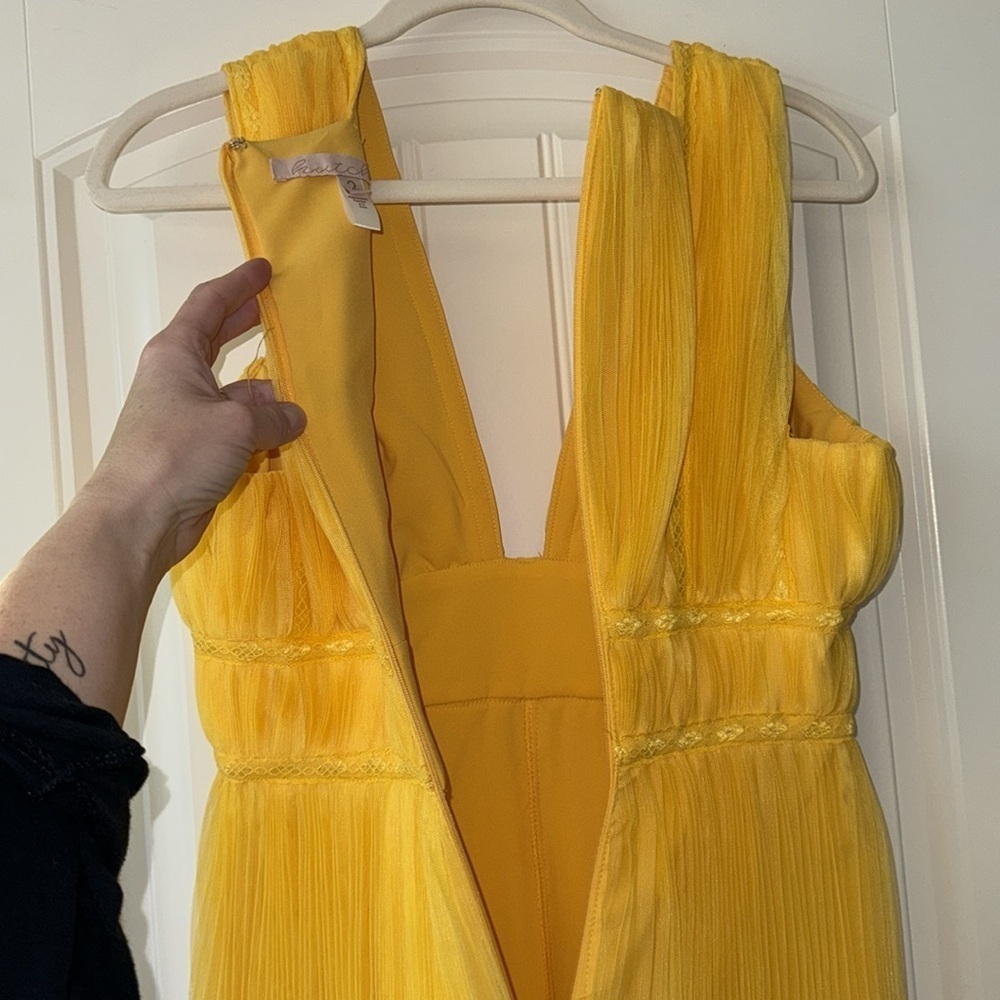 Anthropologie Hutch Pleated Tulle Jumpsuit bright yellow statement bold size 2 - Picture 6 of 14